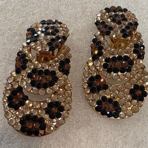 Vintage Leopard Bellini Clip Triple Drop Earring New Gold/Black/ Brown Crystal